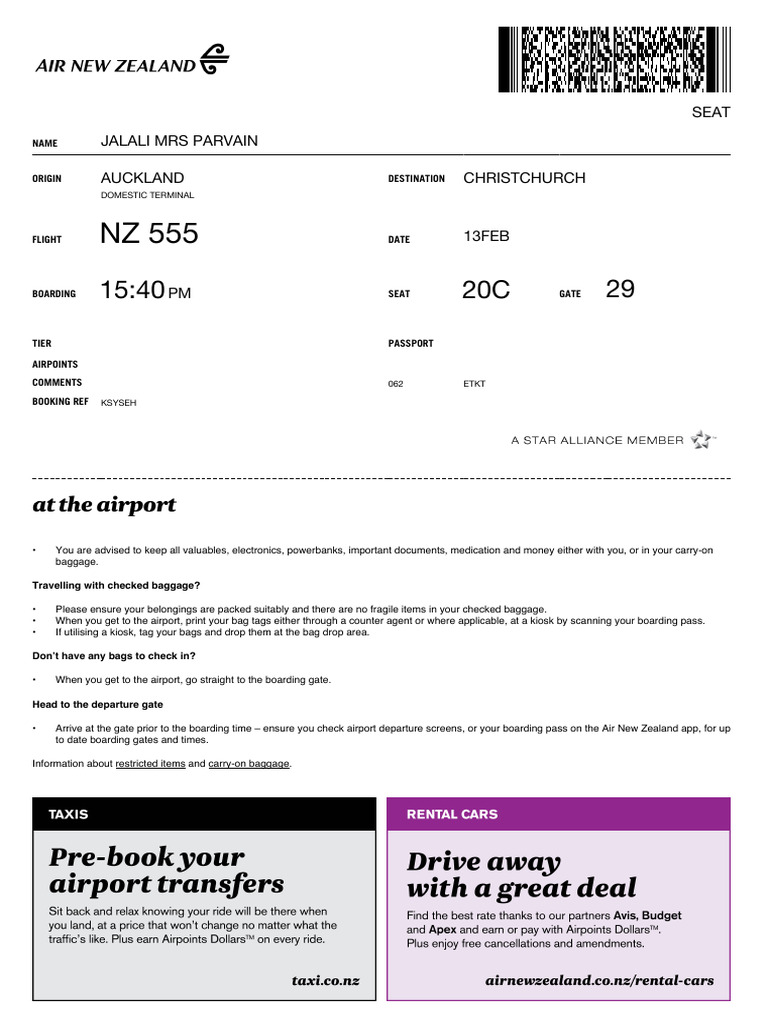 Air New Zealand Flight NZ 555 Details | PDF