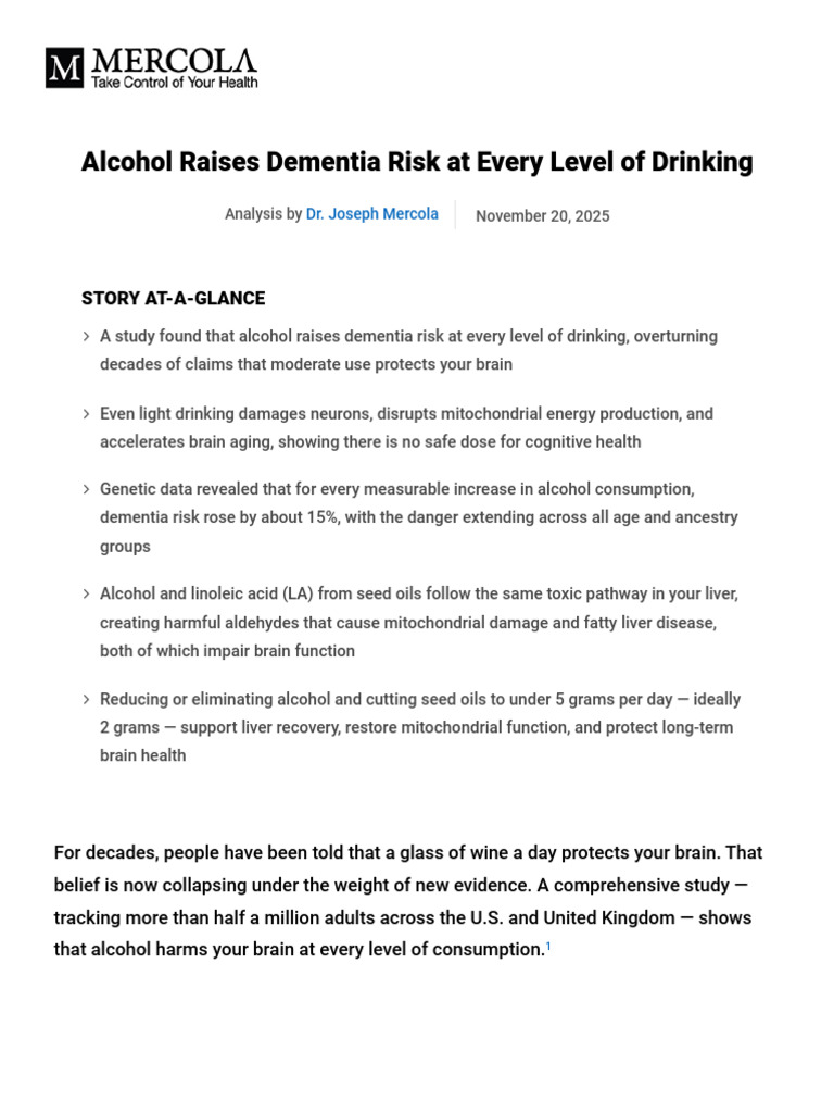 Alcohol Increases Dementia Risk: New Study | PDF | Dementia | Alcoholism