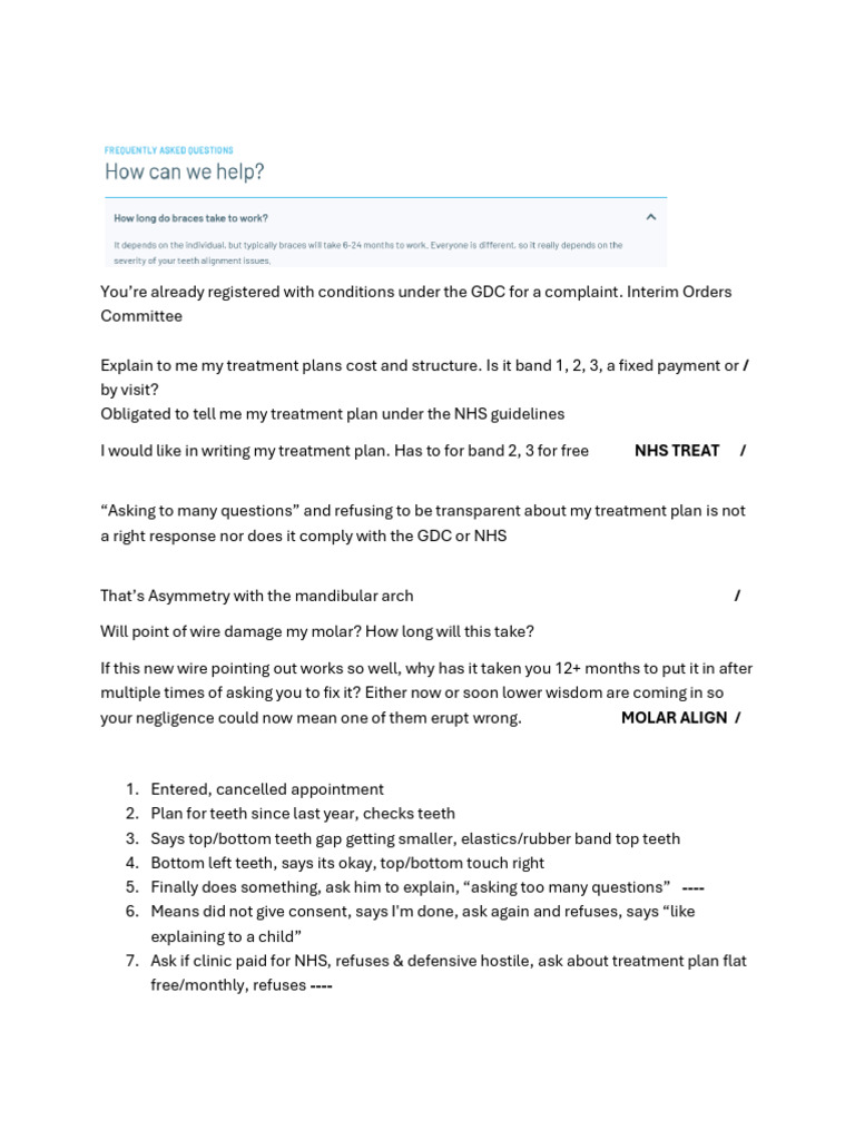 NHS Dental Treatment Plan Concerns | PDF