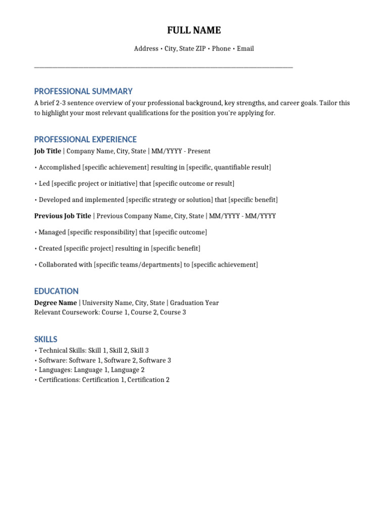 Professional Resume Template Guide | PDF