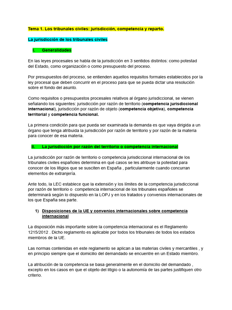 Jurisdicción y Competencia en Tribunales Civiles | PDF | Ley procesal ...