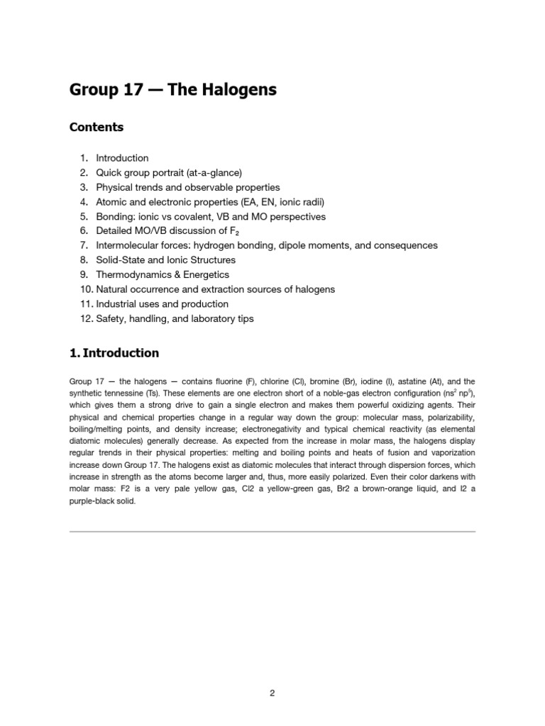 Halogens: Properties, Trends, and Uses | PDF | Chemical Bond | Ionic ...