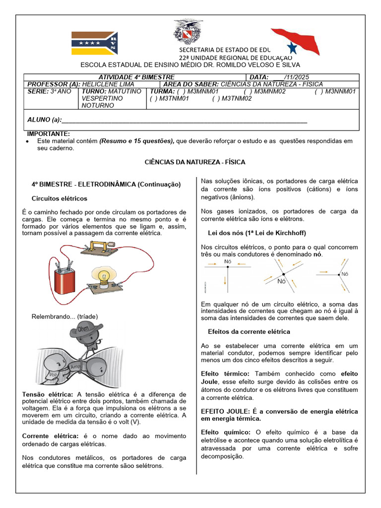 Atividades de Física: Eletrodinâmica e Circuitos | PDF | Eletricidade ...