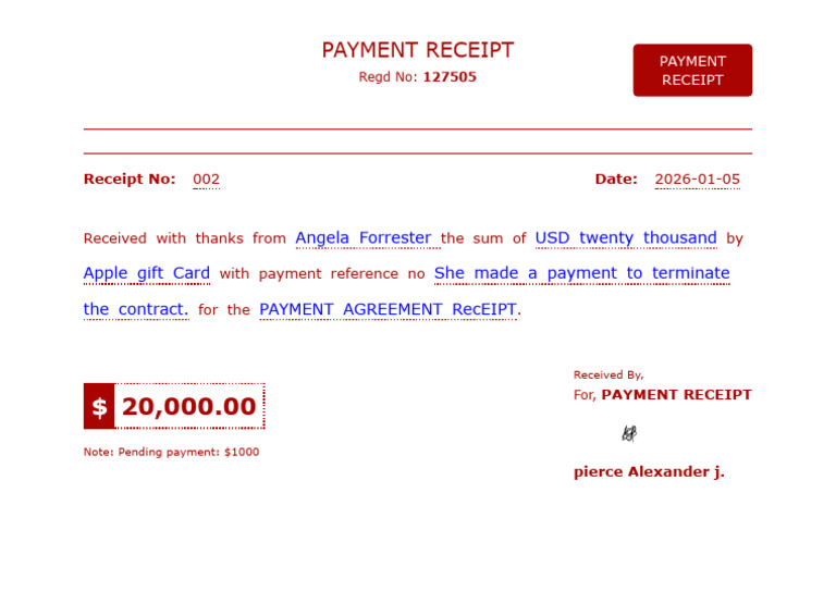 Payment Receipt for Contract Termination | PDF