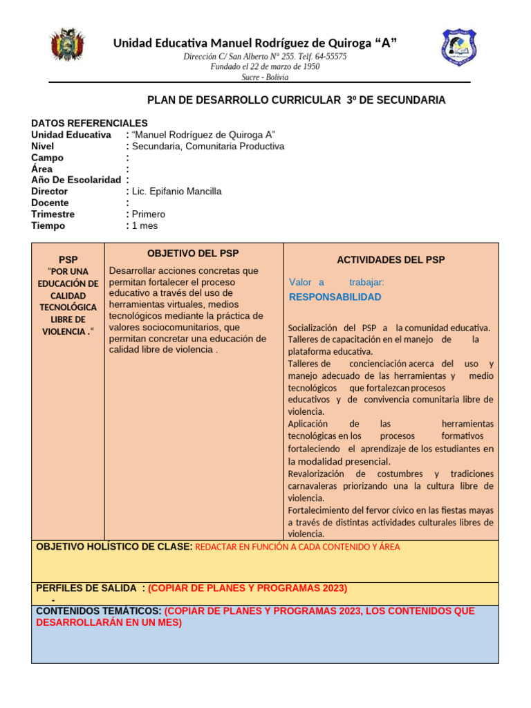 Plan de Desarrollo Curricular Secundaria | PDF | Comunicación | Bolivia