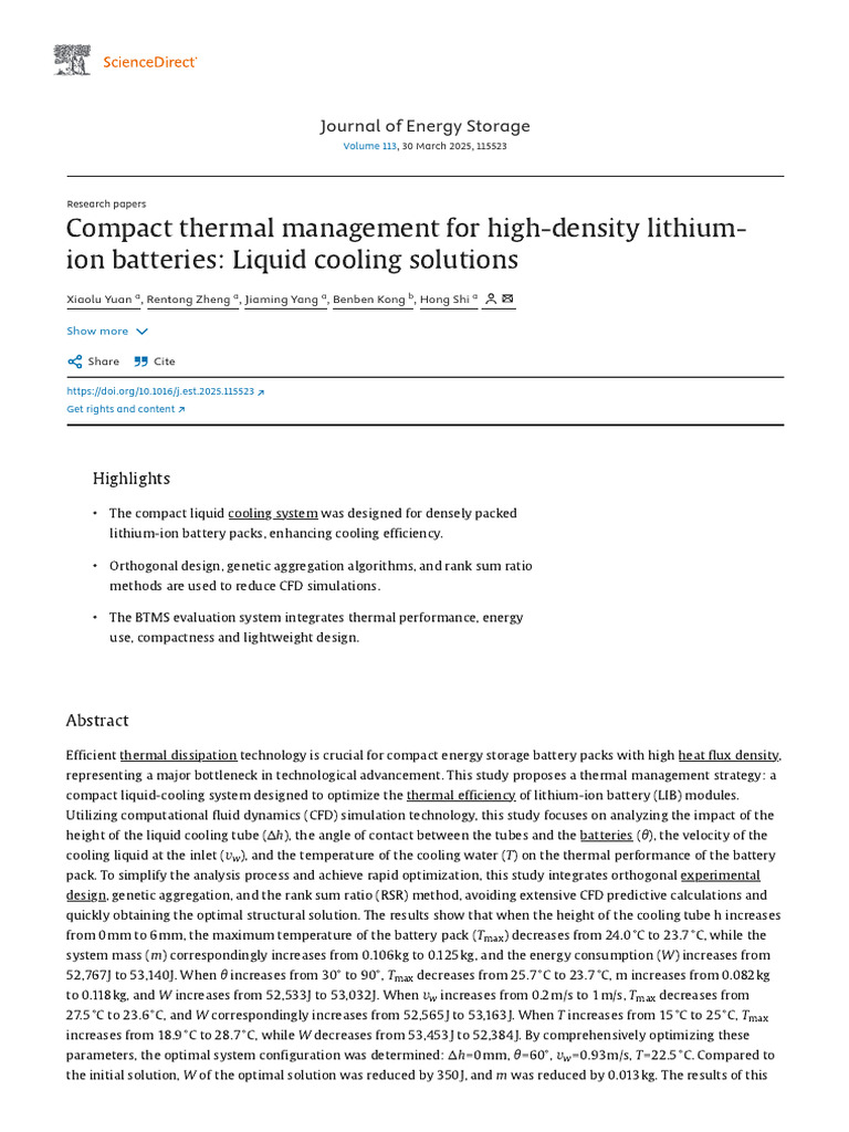 Compact Liquid Cooling for Lithium-Ion Batteries | PDF | Heat Transfer ...