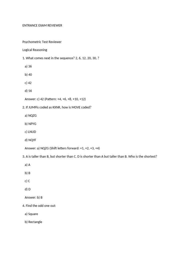 Entrance Exam Review Guide | PDF