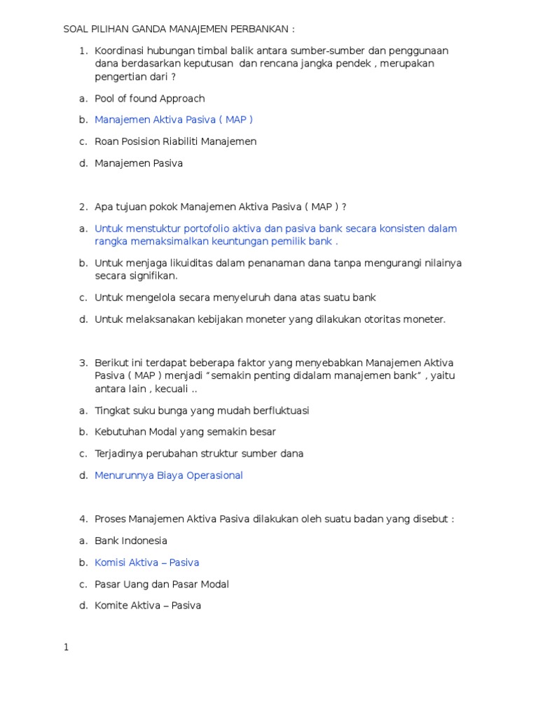 Soal Pilihan Ganda Manajemen Perbankan