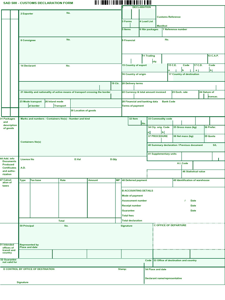 Customs Declaration Form SAD 500 | PDF | Payments | Supply Chain Management