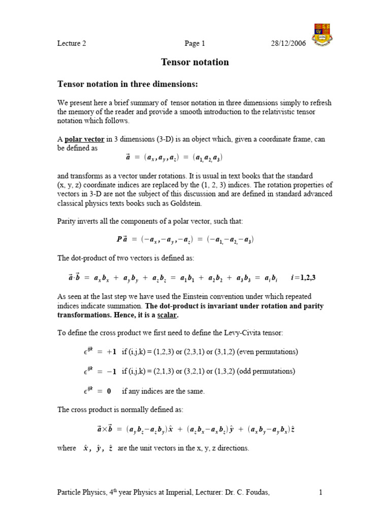 Tensor Notation in Three Dimensions | PDF | Mathematical Analysis ...