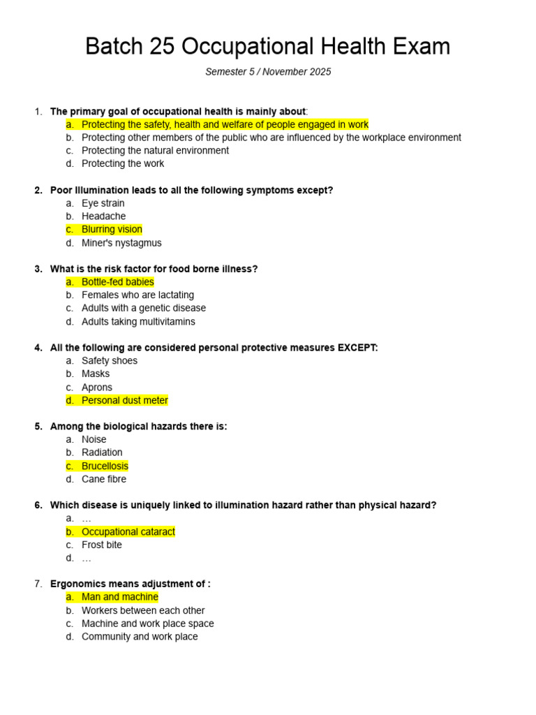 Occupational Health Exam Review Guide | PDF | Occupational Safety And ...