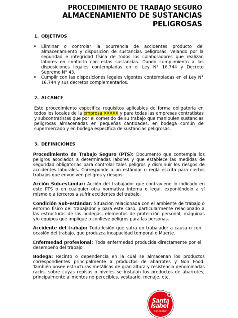 Procedimiento Seguro para Almacenar Sustancias Peligrosas | PDF ...