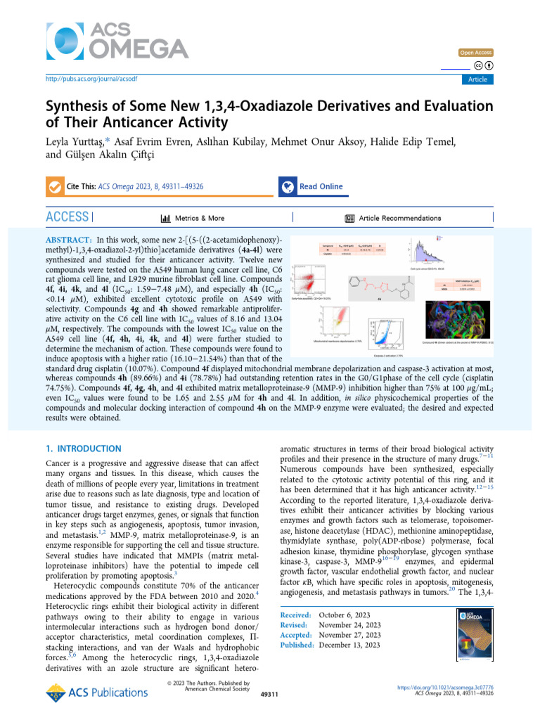 Synthesis of Some New 1 3 4 Oxadiazole Derivatives and Evaluation of ...