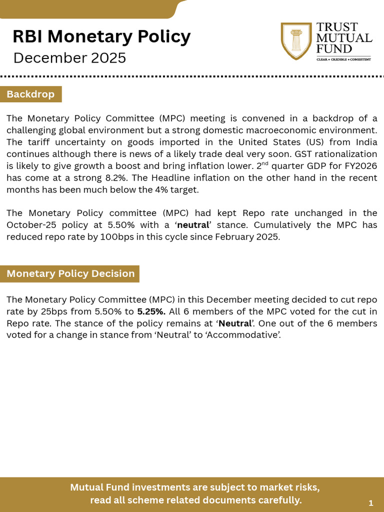 RBI Cuts Repo Rate to 5.25% - December 2025 | PDF | Reserve Bank Of ...