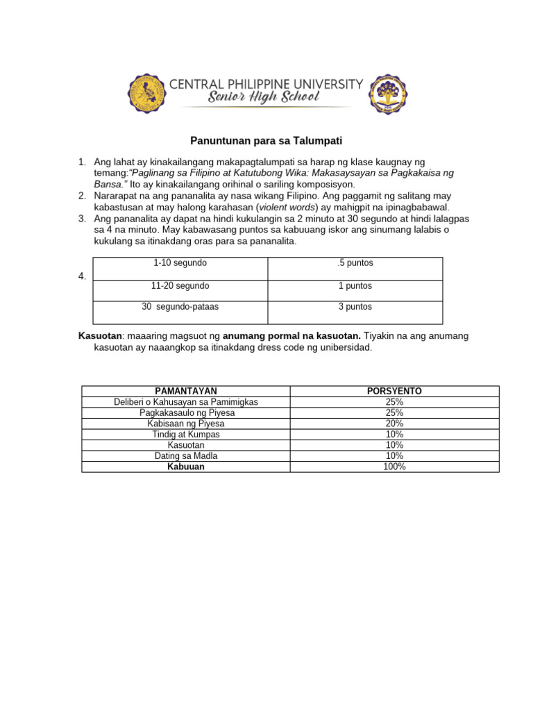 Panuntunan Para Sa Talumpati (1) | PDF
