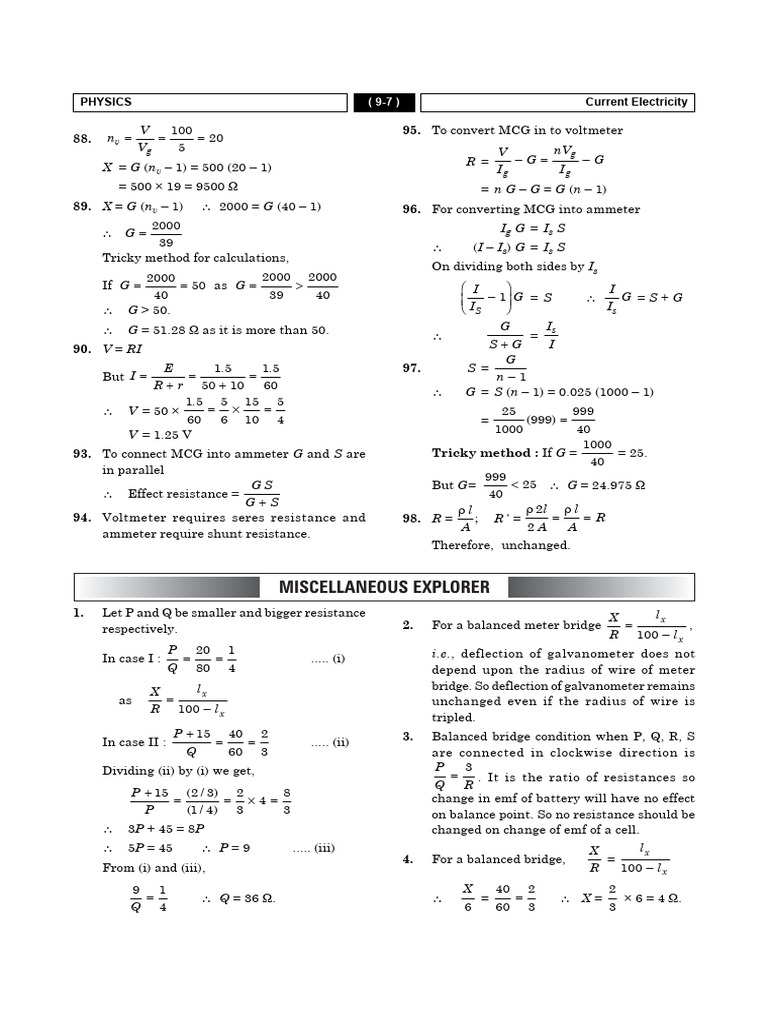Current Electricity Calculations and Concepts | PDF | Electricity ...