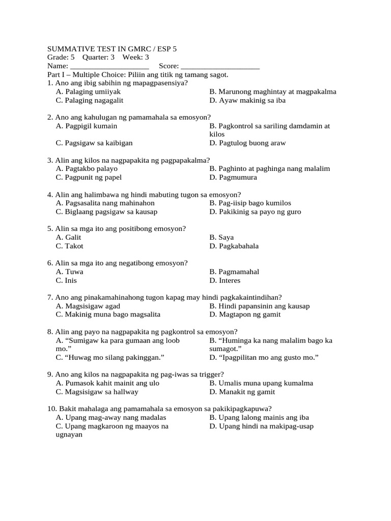 SUMM_TEST GMRC 5 Q3 W3_Formatted | PDF