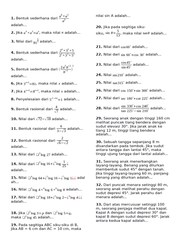 Soal Matematika: Penyelesaian dan Rumus | PDF