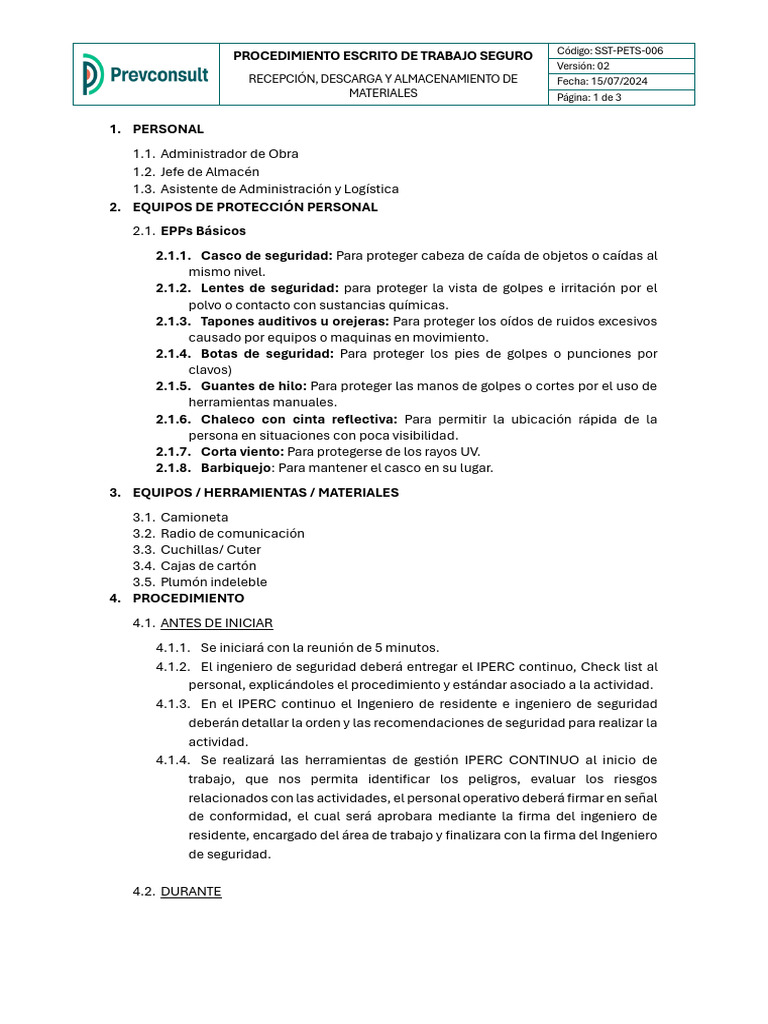 Procedimiento Seguro para Almacenamiento de Materiales | PDF