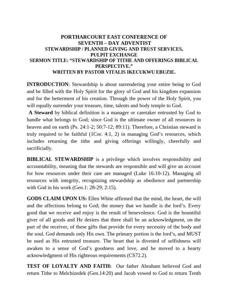 Biblical Stewardship: Tithes and Offerings | PDF | Tithe | God
