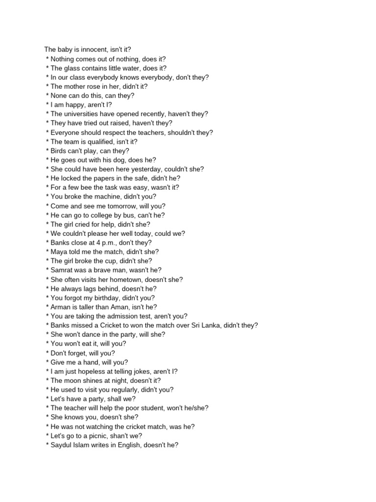 English Tag Questions Examples | PDF