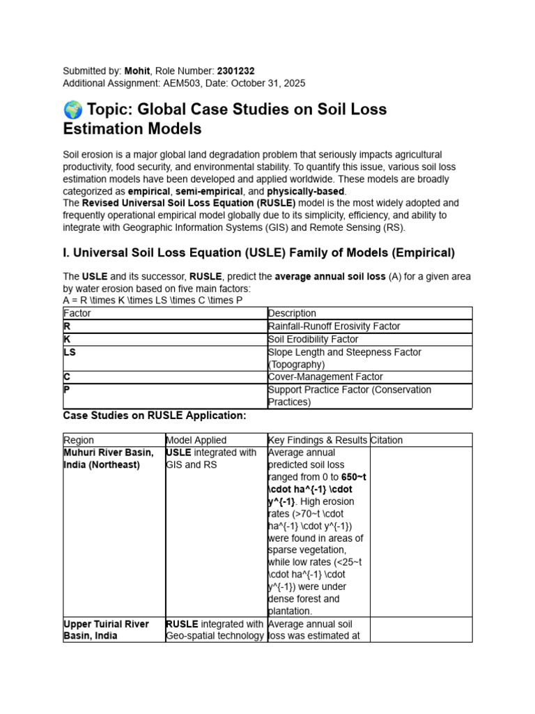 Global Soil Loss Estimation Models | PDF | Earth Sciences | Nature