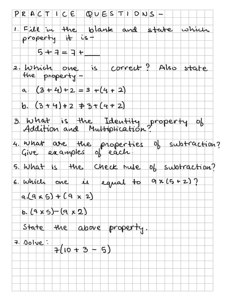 Properties of Operations- Practice Question | PDF