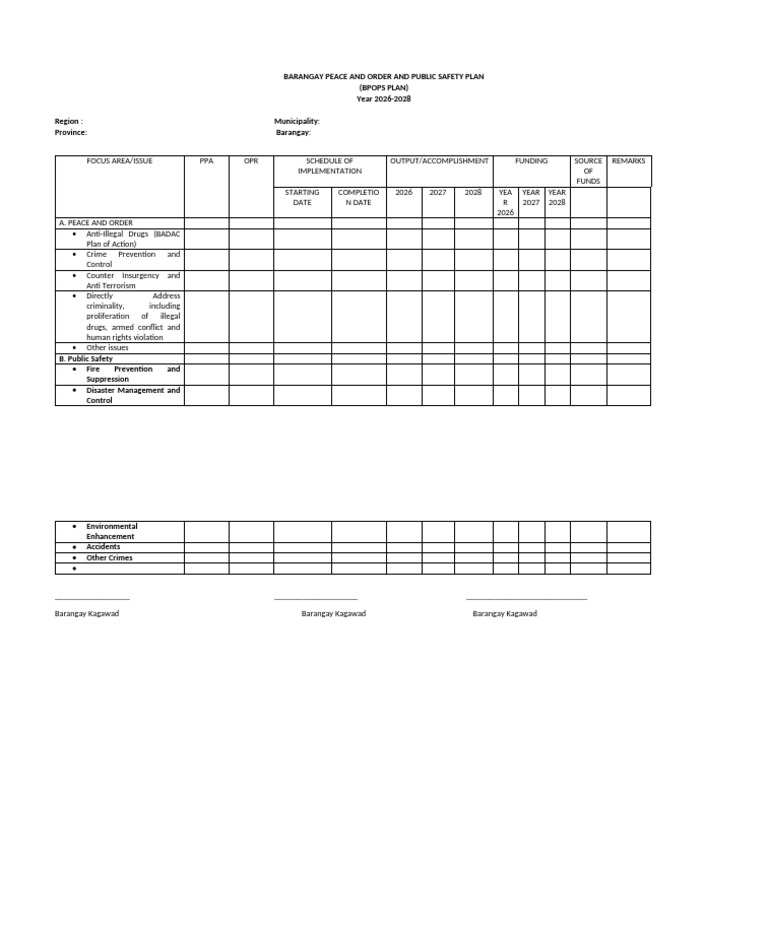 Barangay Peace and Order Plan 2026-2028 | PDF