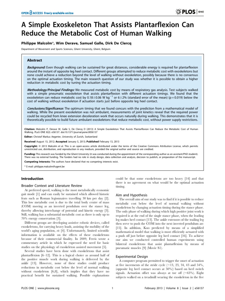 A Simple Exoskeleton That Assists Plantarflexion | PDF | Walking ...