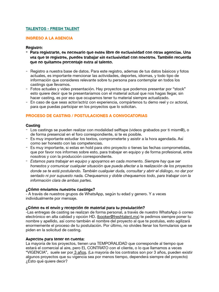 Guía de Registro y Casting en Fresh Talent | PDF | Bancos