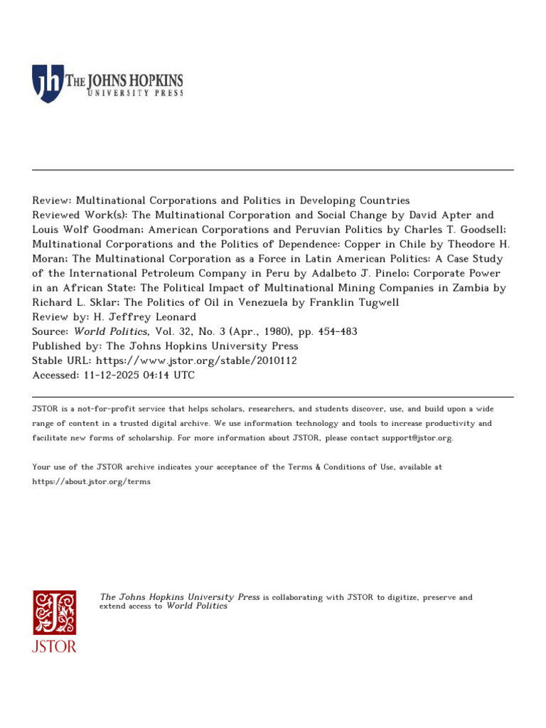 Leonard MultinationalCorporationsPolitics 1980 | PDF | Multinational ...
