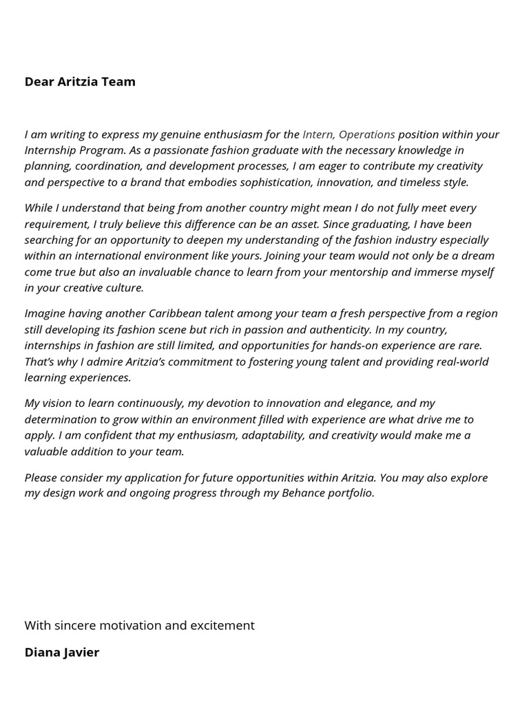 Aritzia Internship Application by Diana Javier | PDF