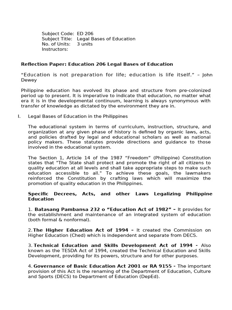 Legal Foundations of Philippine Education | PDF | Learning | Teachers