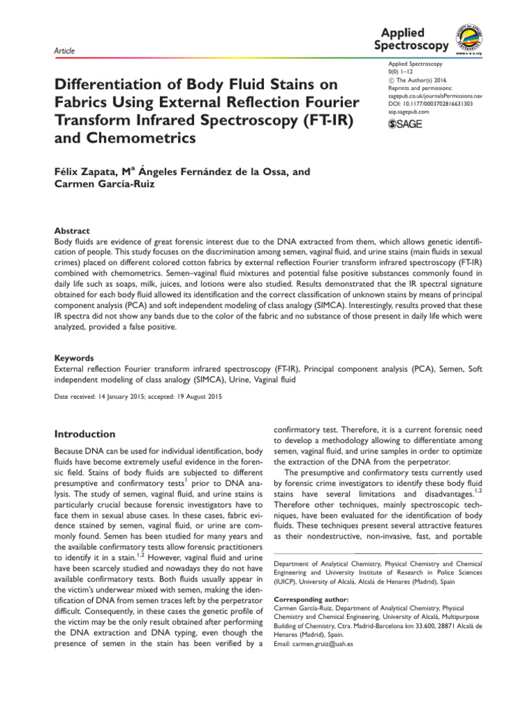 Forensic Fluid Stain Identification Using FT-IR | PDF | Spectroscopy ...