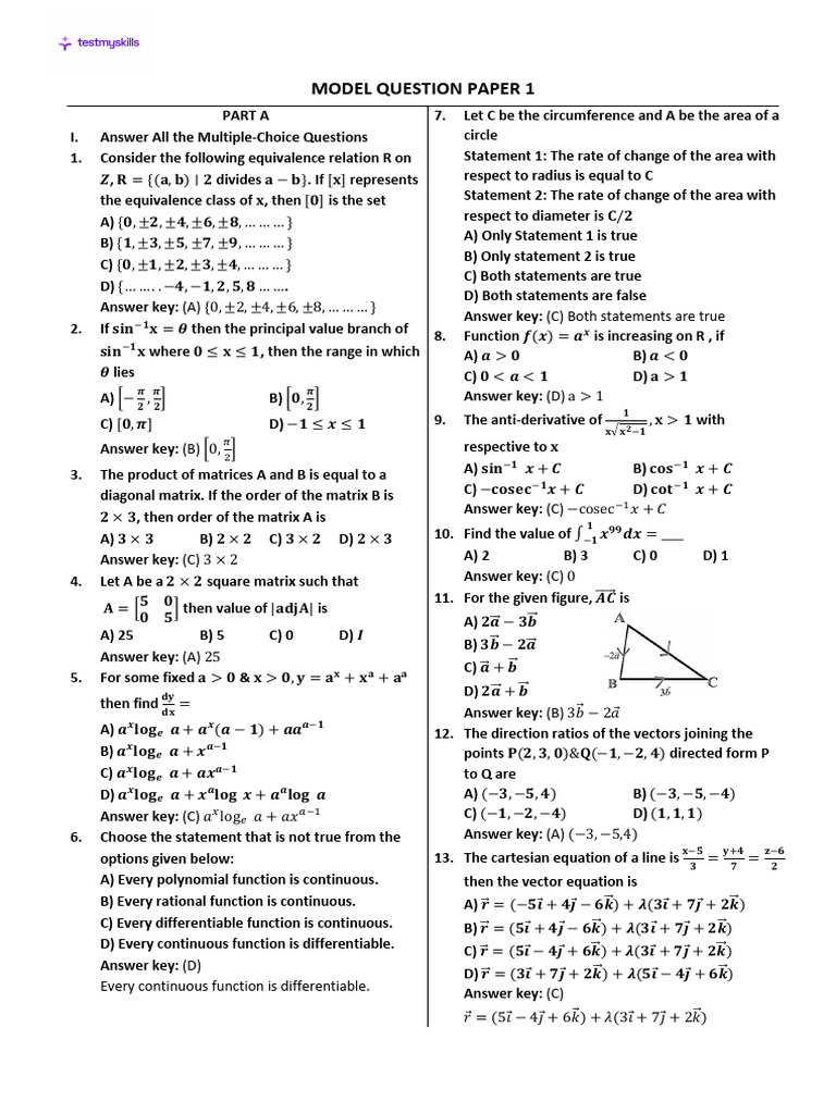 Model Question Paper Solutions 2025-26 | PDF | Area | Matrix (Mathematics)