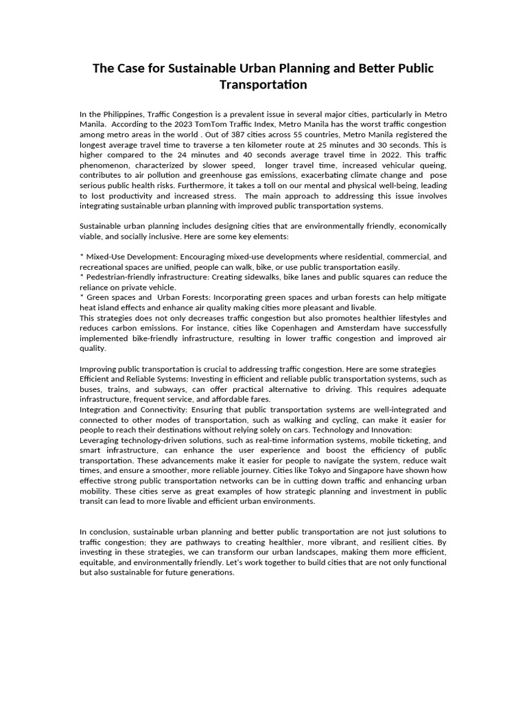 Sustainable Urban Planning Solutions | PDF | Public Transport | Transport