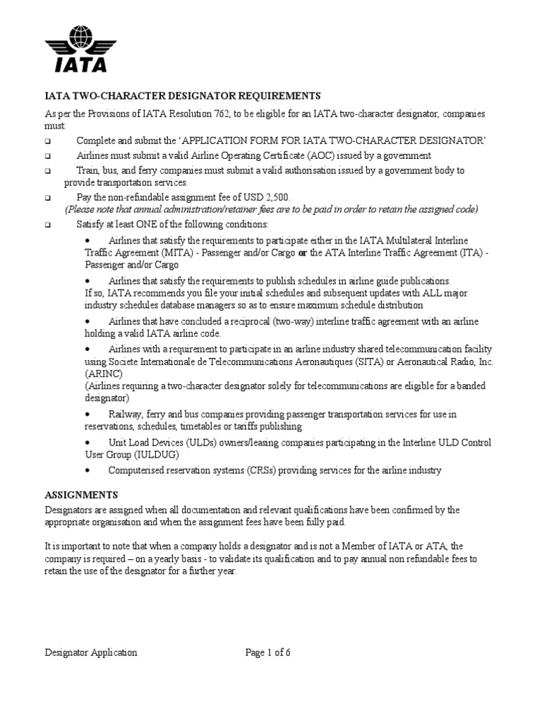 IATA Two-Character Designator Guidelines | PDF | Airlines | United ...