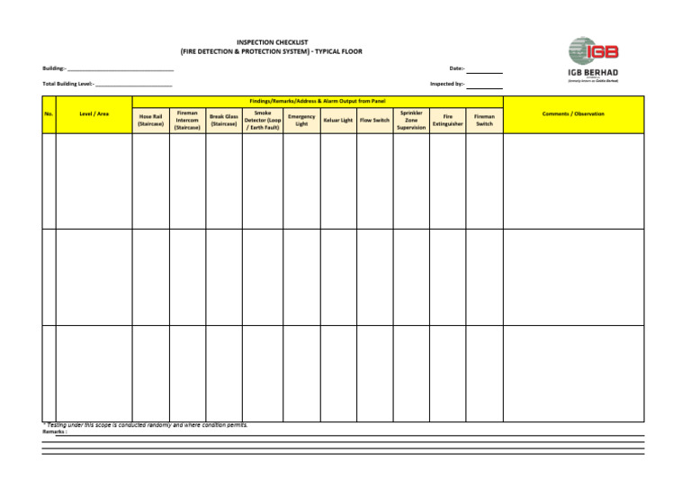 Fire Detection System Inspection Checklist | PDF