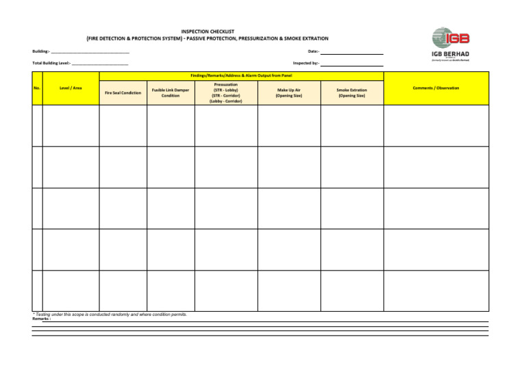 Fire Protection Checklist Passive, Pressurization, Smoke Extration 2025 ...