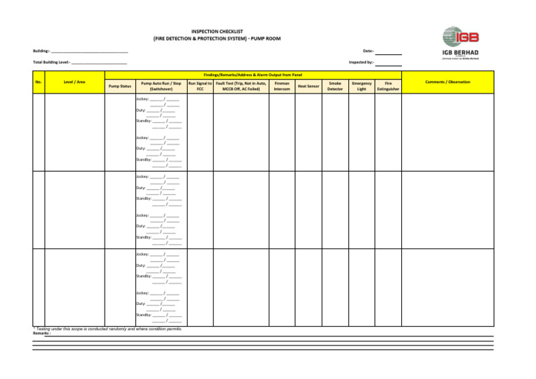 Fire Protection System Inspection Checklist | PDF