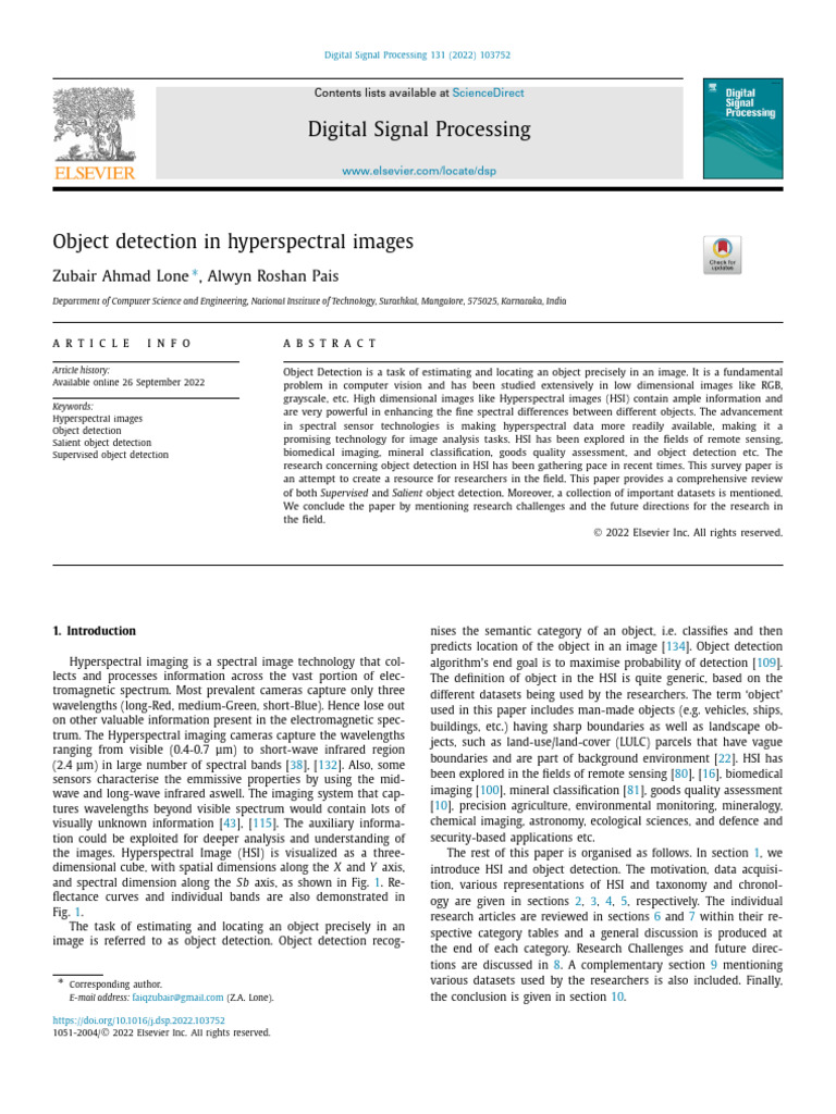 Hyperspectral Image Object Detection Review | PDF