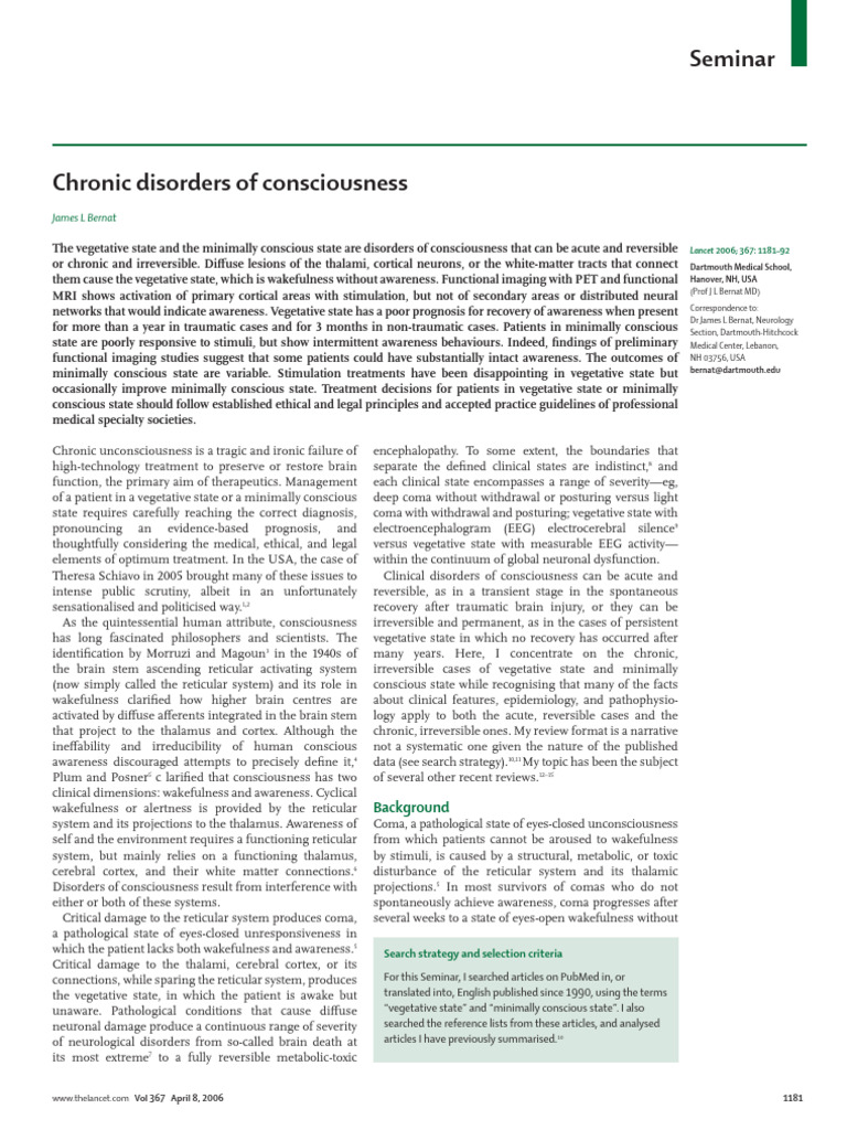 Chronic Disorders of Consciousness Explained | PDF | Coma | Consciousness