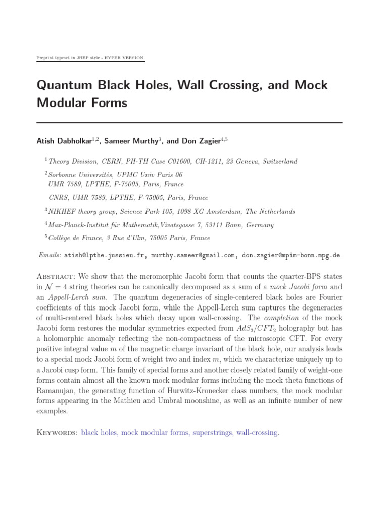 Quantum Black Holes and Mock Forms | PDF | Mathematics | Mathematical ...