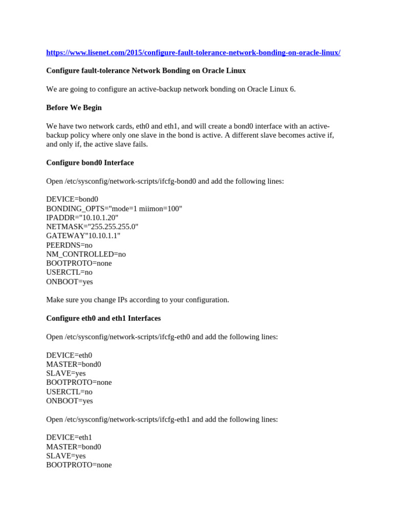 Configure Network Bonding on Oracle Linux | PDF | Telecommunications ...