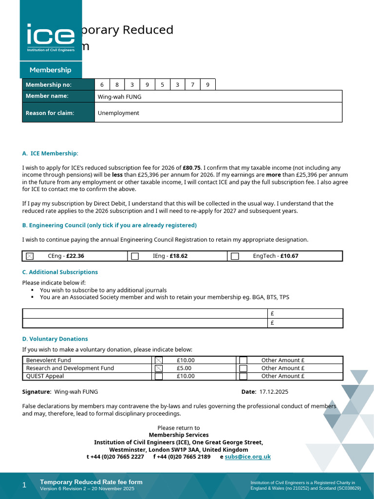 2026 ICE Reduced Rate Fee Application | PDF