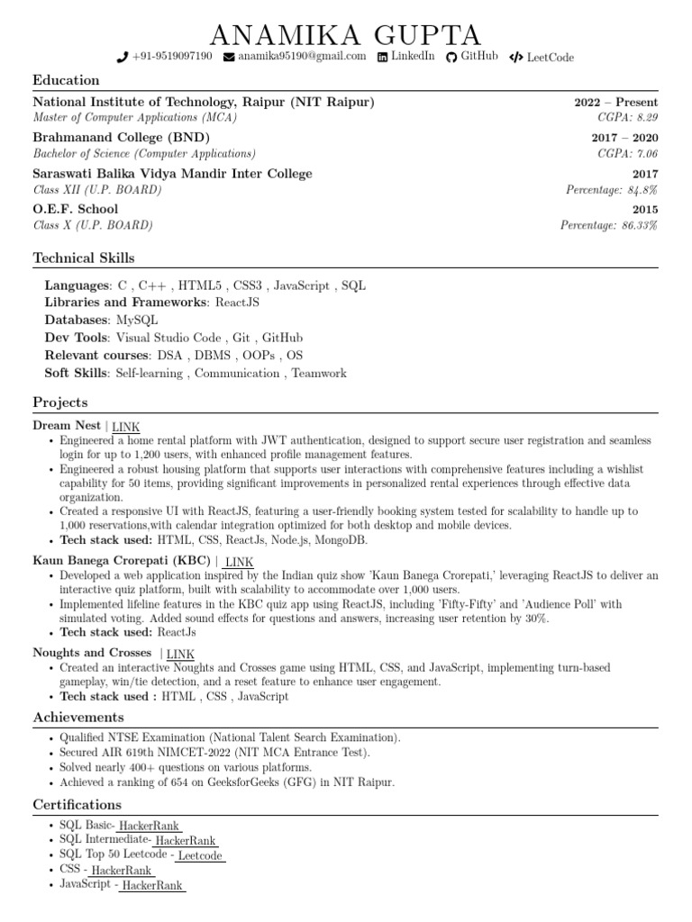 An a Mika Main Resume | PDF | Databases | Java Script