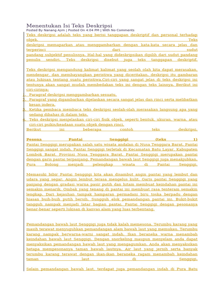 Ciri-Ciri dan Contoh Teks Deskripsi | PDF