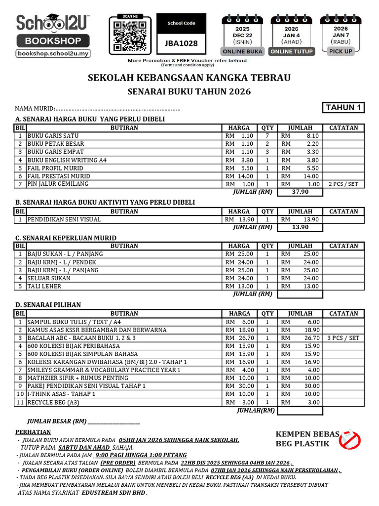 Senarai Buku SK Kangka Tebrau 2026 PDF 1