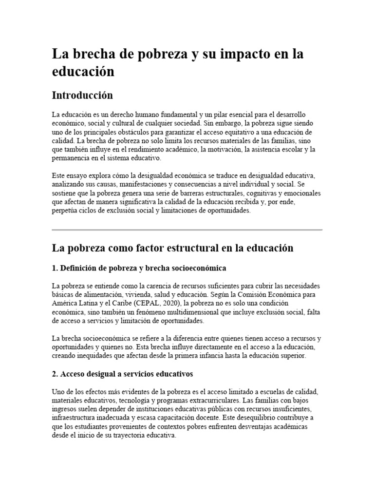Impacto de la pobreza en la educación | PDF | Pobreza | Pobreza e ...