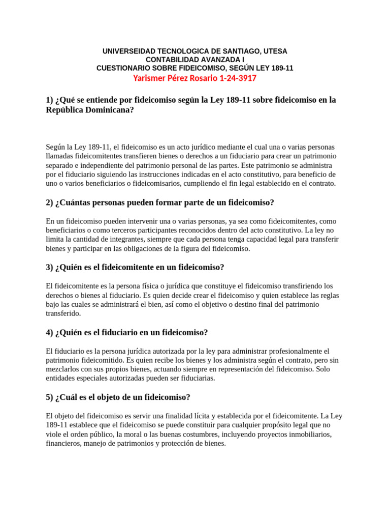 Fideicomiso en RD: Ley 189-11 Explicada | PDF | Justicia | Crimen y ...